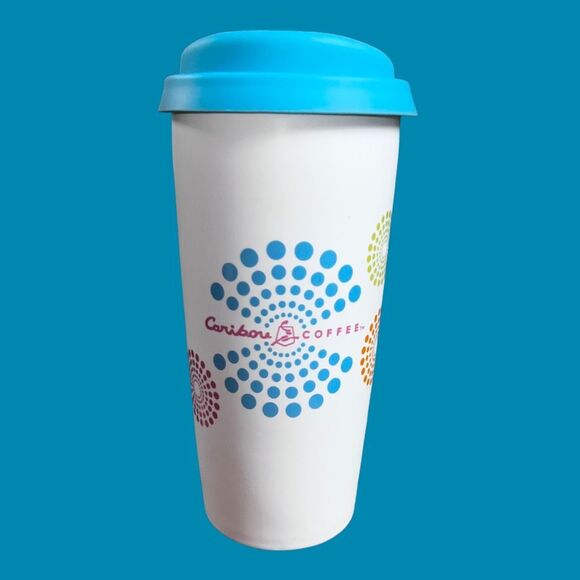 2011 Caribou Coffee Polka Dot Ceramic 13 Oz. Coffee Tea CoCo Mug with Lid - Picture 7 of 7